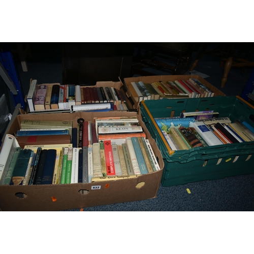 633 - FOUR BOXES OF BOOKS, approximately one hundred and seventy titles in hardback and paperback formats,... 