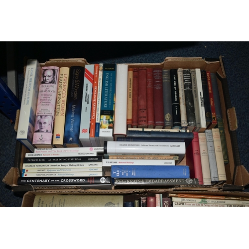 633 - FOUR BOXES OF BOOKS, approximately one hundred and seventy titles in hardback and paperback formats,... 