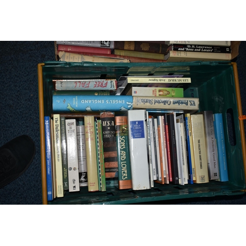 633 - FOUR BOXES OF BOOKS, approximately one hundred and seventy titles in hardback and paperback formats,... 