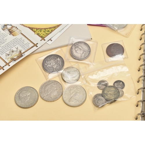 237 - A BOX WITH A SMALL AMOUNT OF COINAGE AND BANKNOTE ALBUM, to include a Beale white Five Pounds May 21... 