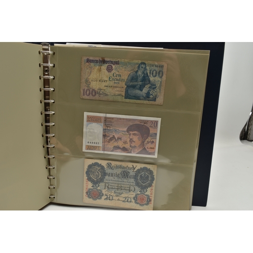 237 - A BOX WITH A SMALL AMOUNT OF COINAGE AND BANKNOTE ALBUM, to include a Beale white Five Pounds May 21... 