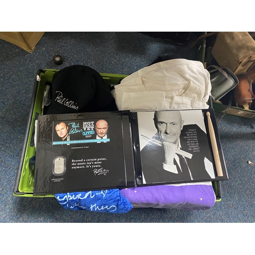 505 - TWO BOXES OF POP MUSIC MEMORABILIA to include a collection of 25 tour 'T' Shirts (appear unused) fro... 