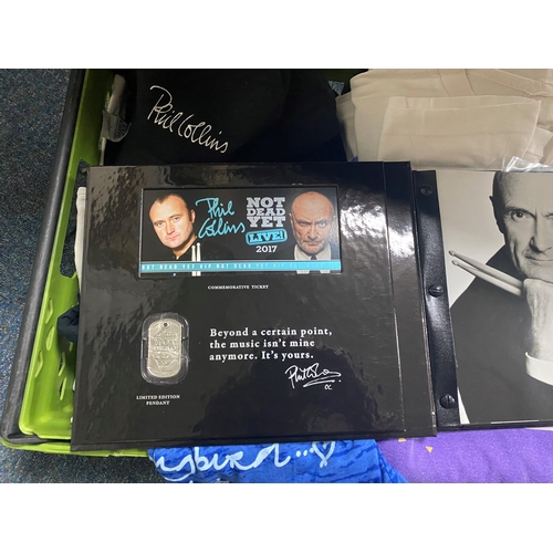 505 - TWO BOXES OF POP MUSIC MEMORABILIA to include a collection of 25 tour 'T' Shirts (appear unused) fro... 