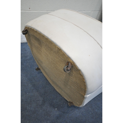 1201 - A PAIR OF ART DECO CREAM LEATHER CLOUD CHAIRS, on casters (condition report report:-leather finish f... 