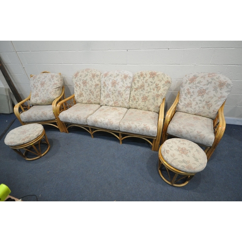 1280 - A FIVE PIECE WICKER CONSERVATORY SUITE, comprising of a three-seater sofa, width 174cm x depth 87cm ... 