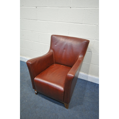 1283 - A MODERN BURGUNDY LEATHER ARMCHAIR, width 70cm x depth 80cm x height 88cm (condition report:- good)