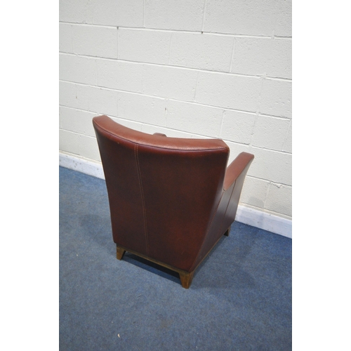 1283 - A MODERN BURGUNDY LEATHER ARMCHAIR, width 70cm x depth 80cm x height 88cm (condition report:- good)