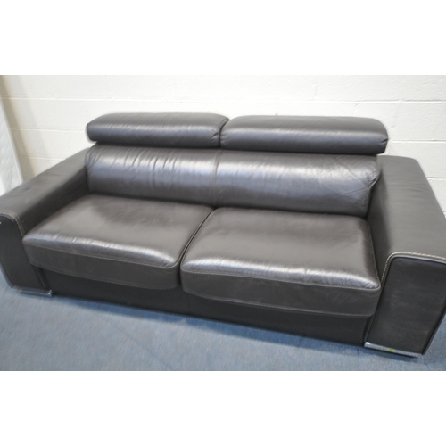 1287 - A BROWN LEATHER BED SETTEE, length 215cm x width 104cm x height 78cm with a Kalomos mattress (condit... 