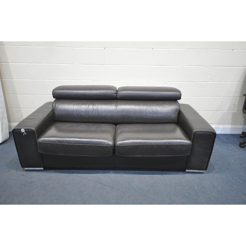 1287 - A BROWN LEATHER BED SETTEE, length 215cm x width 104cm x height 78cm with a Kalomos mattress (condit... 