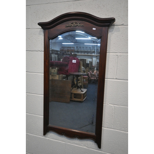 1289 - A MODERN HARDWOOD OVERMANTEL MIRROR, 69cm x 116cm (condition report:-good)