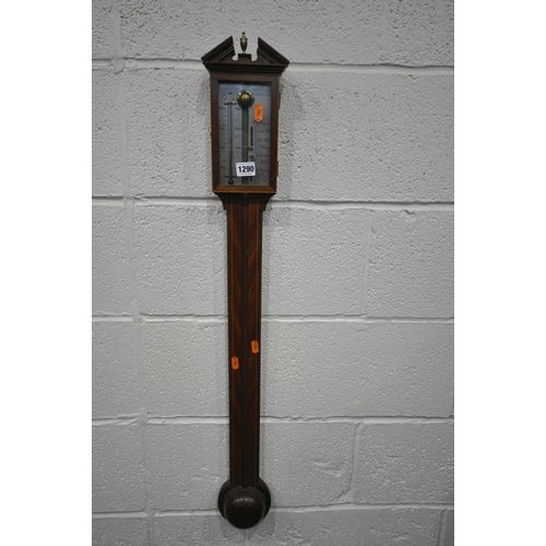 1290 - A GEORGIAN STYLE MAHOGANY CISTERN STICK BAROMETER, height 96cm (condition report:-tube and mercury r... 