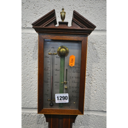 1290 - A GEORGIAN STYLE MAHOGANY CISTERN STICK BAROMETER, height 96cm (condition report:-tube and mercury r... 