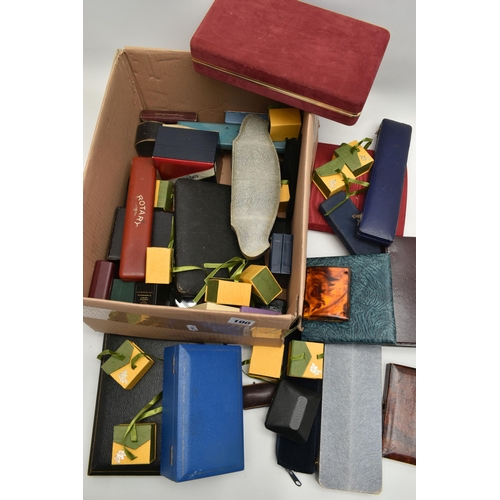 100 - A BOX OF ASSORTED EMPTY JEWELLERY BOXES, for necklaces, cutlery boxes, rings, watches etc