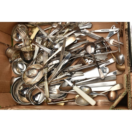 101 - A BOX OF ASSORTED WHITE METAL WARE, to include a boxed 'Viners' cake knife fitted with a kings patte... 