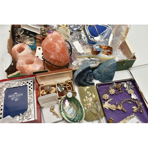 110 - A BOX OF ASSORTED COSTUME JEWELLERY, to include various beaded necklaces, imitation pearl necklaces,... 