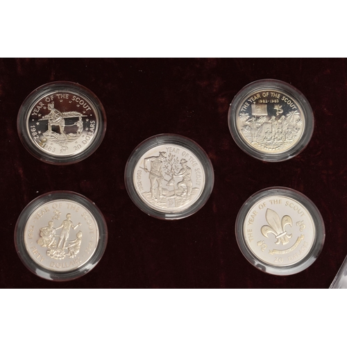 114 - A CARDBOARD BOX OF MAINLY SILVER AND SILVER PROOF COINAGE, to include a 1984-1987 Silver proof £1 fo... 