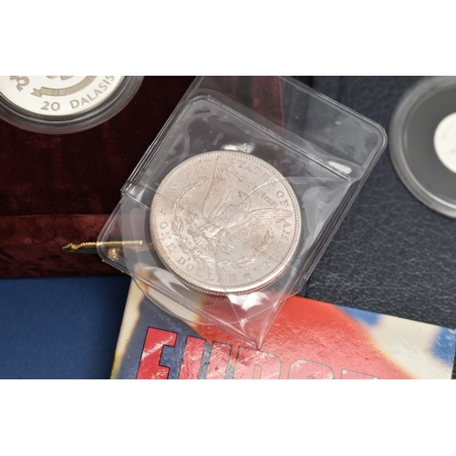 114 - A CARDBOARD BOX OF MAINLY SILVER AND SILVER PROOF COINAGE, to include a 1984-1987 Silver proof £1 fo... 