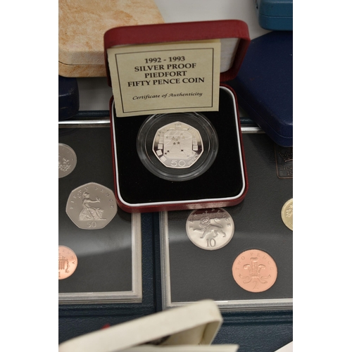 115 - A QUANTITY OF SILVER SILVER PROOF AND PROOF COINAGE, to include Royal Mint proof year sets 1980,  84... 