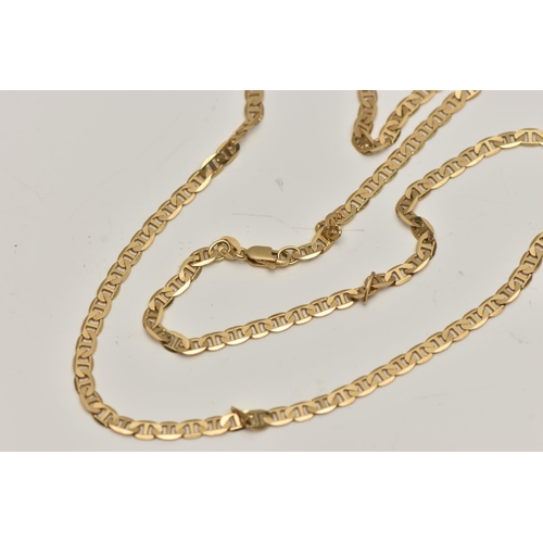 14 - A CHAIN NECKLACE, the mariner chain with a spring release clasp, stamped 750, length 49cms, approxim... 