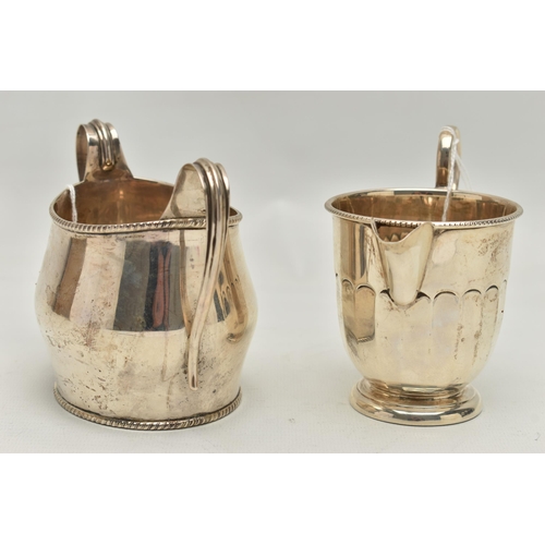 158 - A LATE VICTORIAN SILVER TWIN HANDLED SUGAR BOWL OF OVAL FORM AND A GEORGE V SILVER MILK JUG, the sug... 