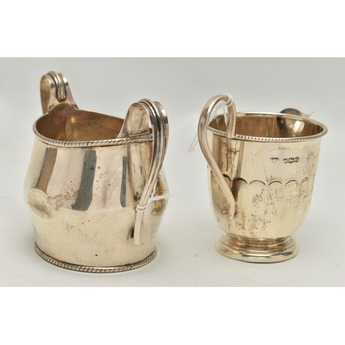 158 - A LATE VICTORIAN SILVER TWIN HANDLED SUGAR BOWL OF OVAL FORM AND A GEORGE V SILVER MILK JUG, the sug... 