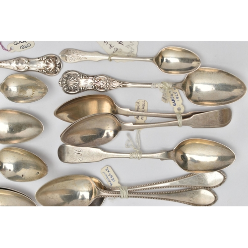 167 - A BAG OF ASSORTED 19TH AND 20TH CENTURY SCOTTISH SILVER TEASPOONS AND CONDIMENT SPOONS ASSAYED IN GL... 