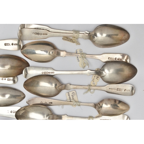 168 - A BAG OF ASSORTED 18TH, 19TH AND 20TH CENTURY SCOTTISH SILVER TEASPOONS AND CONDIMENT SPOONS ASSAYED... 