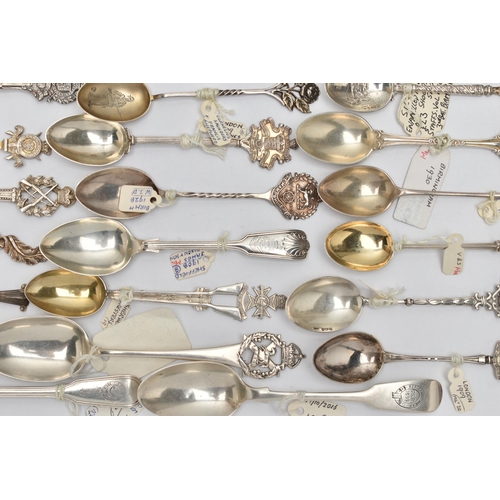 169 - TWENTY THREE HALLMARKED SILVER TEASPOONS WITH REGIMENTAL BADGES, RIFLE SHOOTING PRIZES, ETC AND A SM... 