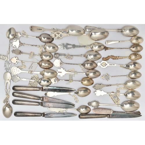 169 - TWENTY THREE HALLMARKED SILVER TEASPOONS WITH REGIMENTAL BADGES, RIFLE SHOOTING PRIZES, ETC AND A SM... 