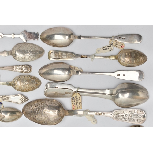 170 - A BAG OF LATE 19TH AND 20TH CENTURY RUSSIAN SILVER AND WHITE METAL SPOONS, various patterns and desi... 