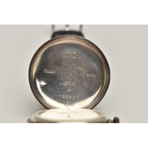 28 - A GENTS WWI SILVER 'ROLEX' FULL HUNTER TRENCH WRISTWATCH, manual wind, round white dial signed 'Dunk... 