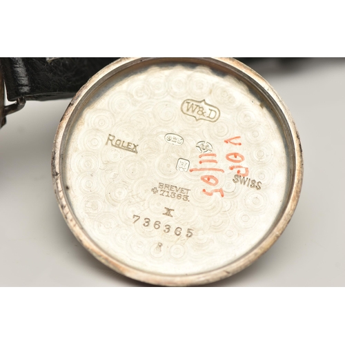 28 - A GENTS WWI SILVER 'ROLEX' FULL HUNTER TRENCH WRISTWATCH, manual wind, round white dial signed 'Dunk... 