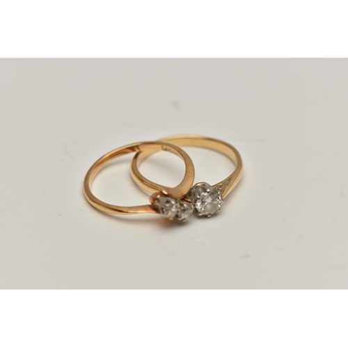 4 - TWO DIAMOND RINGS, the first a mid century single stone diamond ring, round brilliant cut diamond pr... 