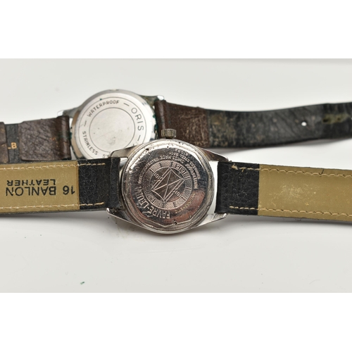 44 - TWO VINTAGE HAND WOUND WRISTWATCHES ON STRAPS, to include a Favre-Leuba Sea-King, silver mirrored di... 