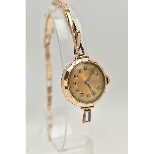 69 - A MID 20TH CENTURY, 9CT GOLD LADYS WRISTWATCH, manual wind, round bi-colour dial, Arabic numerals, b... 