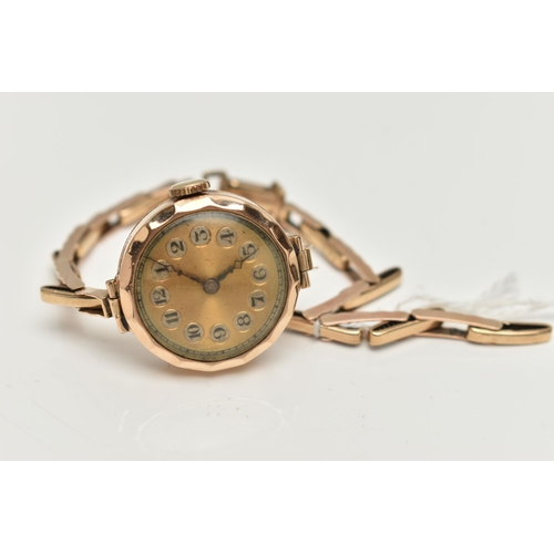 69 - A MID 20TH CENTURY, 9CT GOLD LADYS WRISTWATCH, manual wind, round bi-colour dial, Arabic numerals, b... 