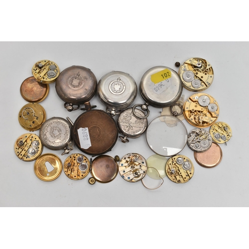 71 - SILVER POCKET WATCHES AND WATCH PARTS, to include a silver open face pocket watch, key wound, hallma... 