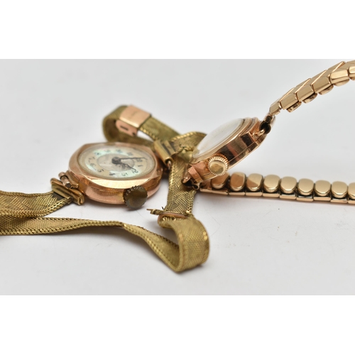 72 - TWO 9CT GOLD CASED WRISTWATCHES, two ladys watches, the first AF, manual wind, round mother of pearl... 