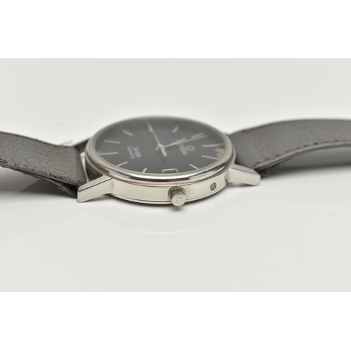 78 - TWO GENTS 'OMEGA QUARTZ' WRISTWATCHES, the first with a round black dial (wear to the dial colour be... 