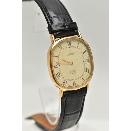 78 - TWO GENTS 'OMEGA QUARTZ' WRISTWATCHES, the first with a round black dial (wear to the dial colour be... 