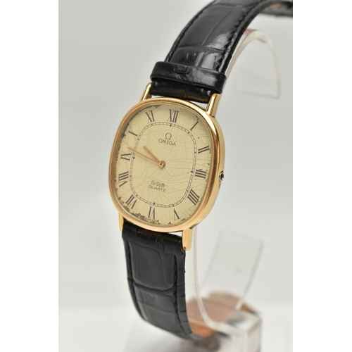 78 - TWO GENTS 'OMEGA QUARTZ' WRISTWATCHES, the first with a round black dial (wear to the dial colour be... 