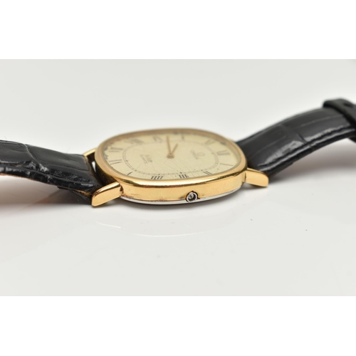 78 - TWO GENTS 'OMEGA QUARTZ' WRISTWATCHES, the first with a round black dial (wear to the dial colour be... 