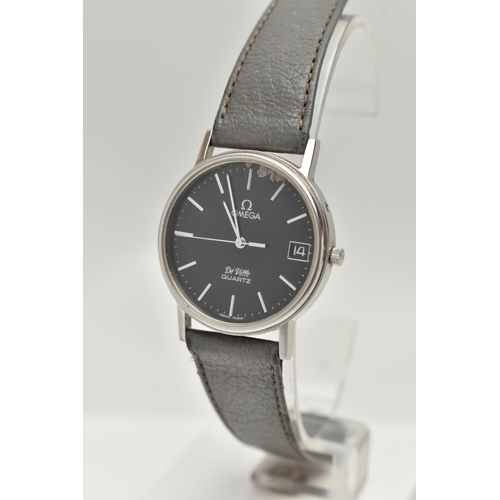 78 - TWO GENTS 'OMEGA QUARTZ' WRISTWATCHES, the first with a round black dial (wear to the dial colour be... 