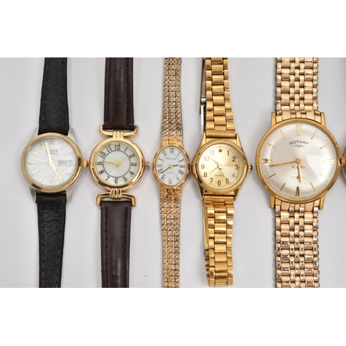 82 - A BAG OF ASSORTED WRISTWATCHES, to include a ladys 'Citizen Eco-Drive', a gents 'Rotary' gold plated... 