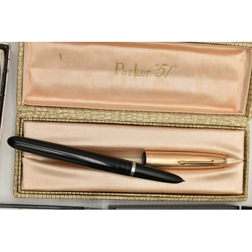 89 - A BOX OF ASSORTED PENS, to include a boxed 'Parker 51', Parker '17' lady', a 'Waterman' ball point a... 