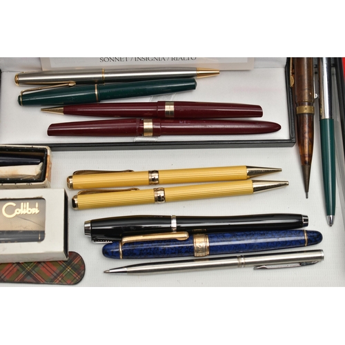 89 - A BOX OF ASSORTED PENS, to include a boxed 'Parker 51', Parker '17' lady', a 'Waterman' ball point a... 