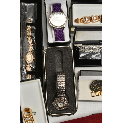 97 - A BOX OF ASSORTED LADYS FASHION WRISTWATCHES, boxed watches names to include 'Gossip, Reflex, La Cha... 