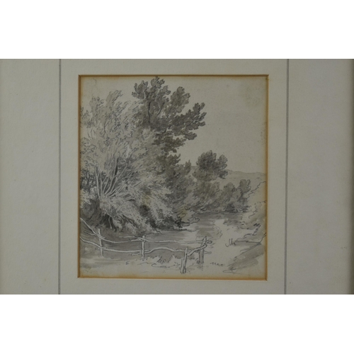 301 - ATTRIBUTED TO JOHN GLOVER (1767-1849) A LANDSCAPE STUDY WITH TREES BESIDE A STREAM, no visible signa... 