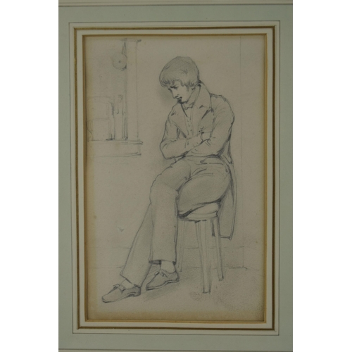 304 - CIRCLE OF WILLIAM MULREADY (1786-1863) A STUDY OF A YOUNG MAN, a full length seated portrait of a ma... 