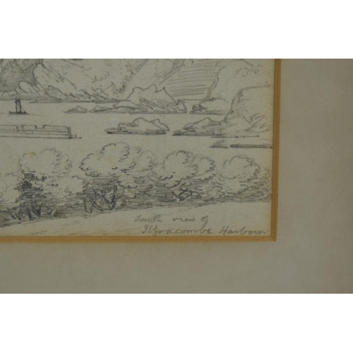 305 - CIRCLE OF JOSEPH FARRINGTON (1747-1821) 'SOUTH VIEW OF ILFRACOMBE HARBOUR', an unsigned pencil sketc... 